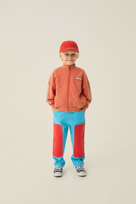 RED WASHED ZIPPERED SWEATSHIRT