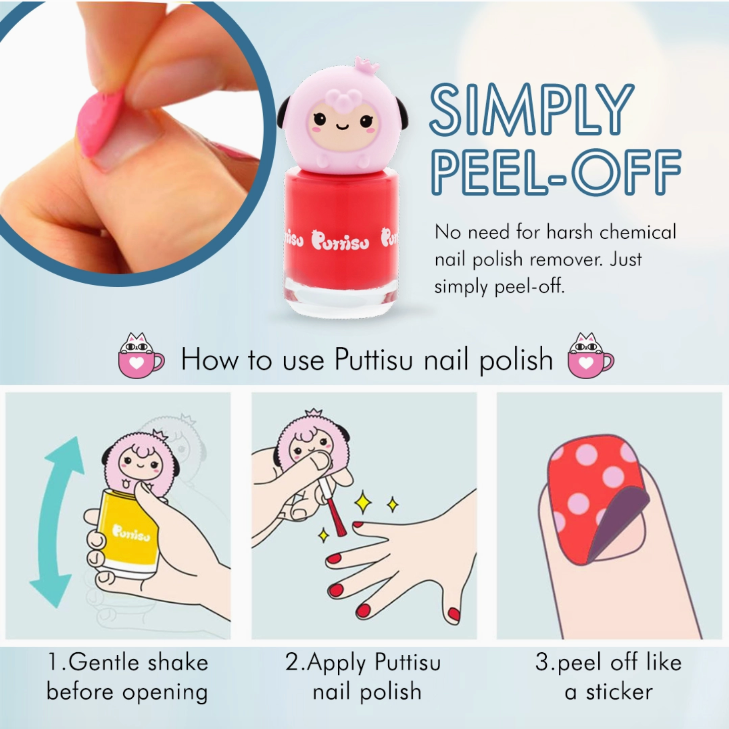 PUTTISU PEEL-OFF NAIL POLISH - GLITTER PINK FLOWER GARDEN