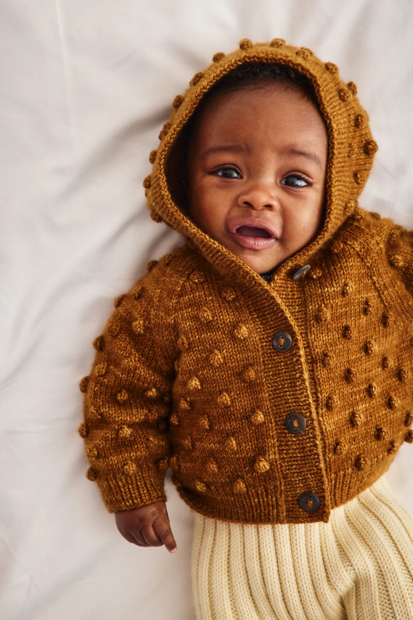 BABY HOODED POPCORN CARDIGAN