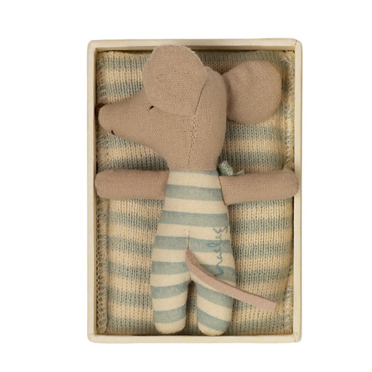 MAILEG BABY MOUSE, SLEEPY/WAKEY IN MATCHBOX - BOY