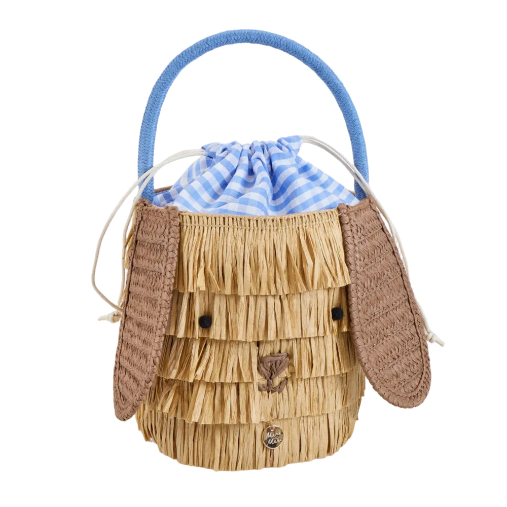 SHAGGY RAFFIA PUPPY BASKET
