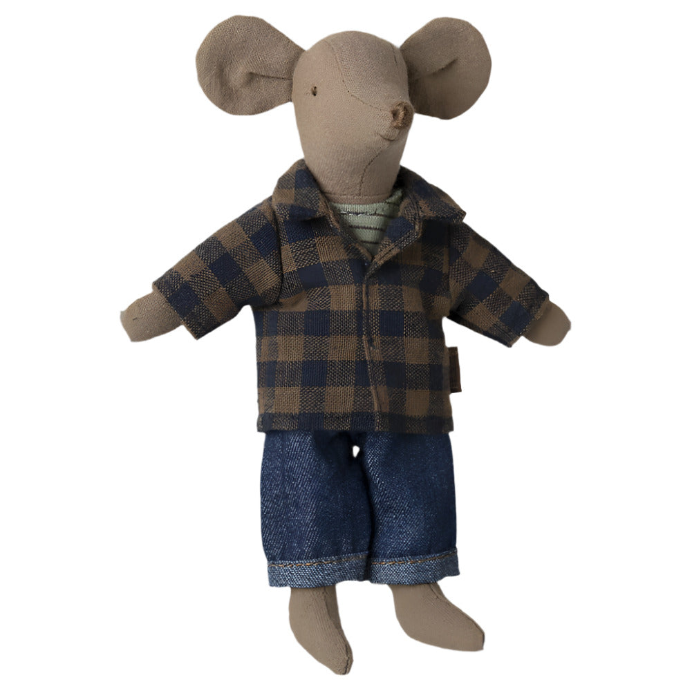 MAILEG BROWN CHECKED SHIRT & PANT - DAD MOUSE