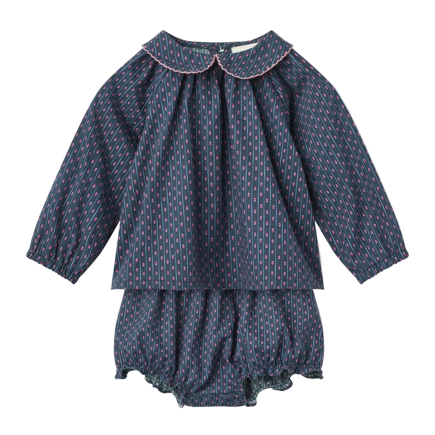 FLOWER BABY SET BLOUSE & BLOOMERS - NAVY