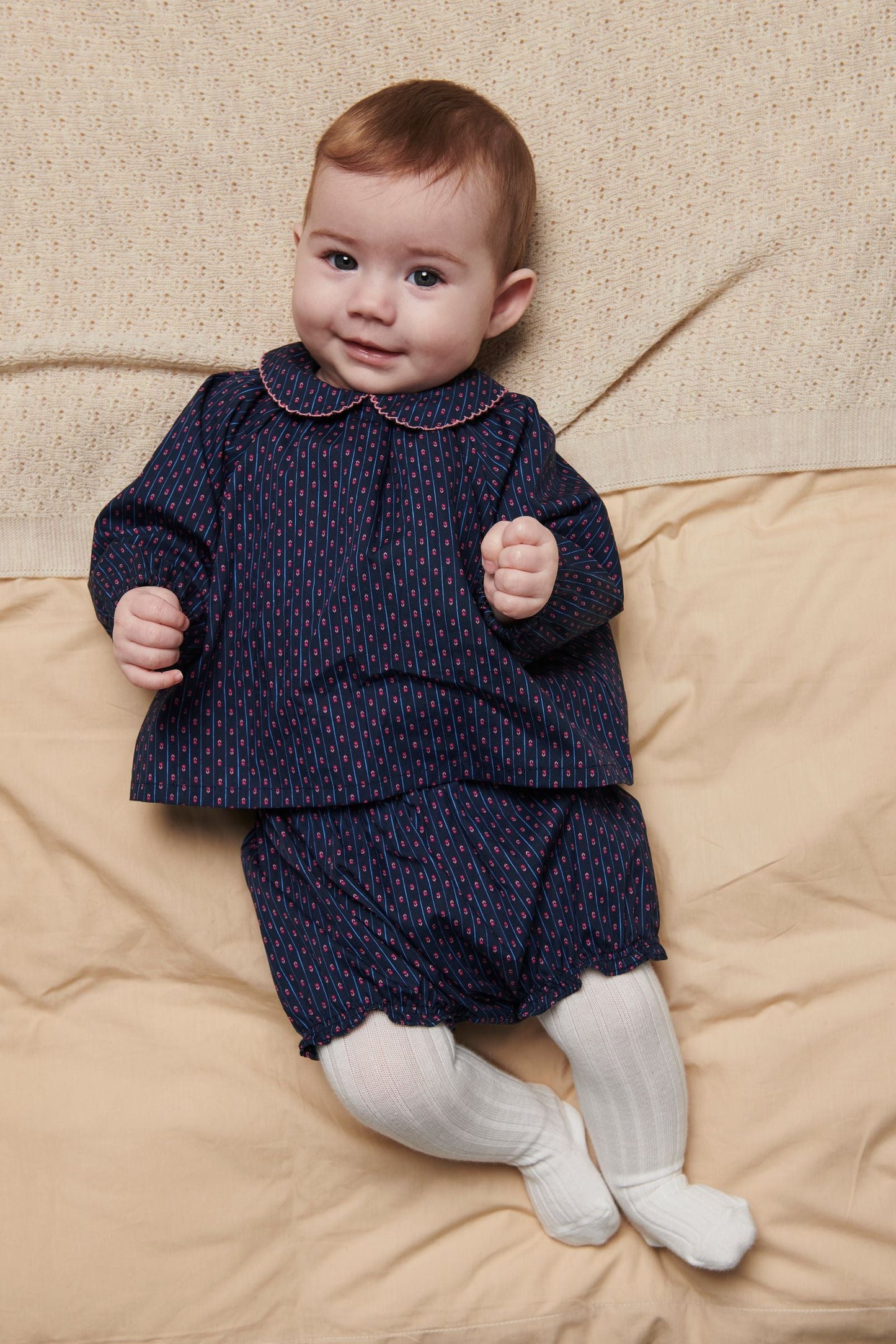 FLOWER BABY SET BLOUSE & BLOOMERS - NAVY