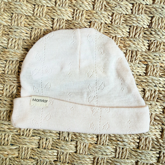 AIKO NEWBORN BABY CAP - SOFT PINK POINTELLE