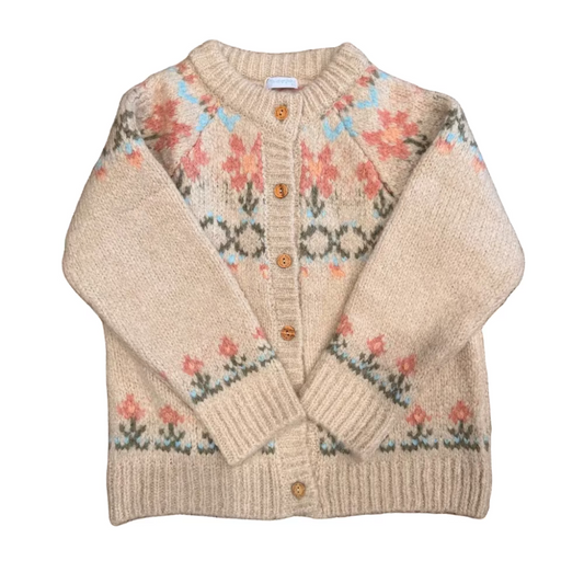 NATURAL KNITTED JACQUARD CARDIGAN