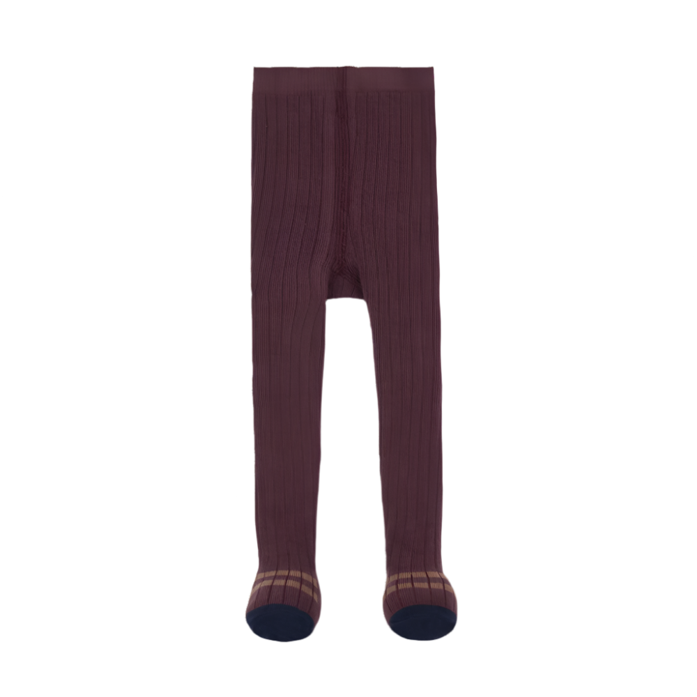 Plum tights with navy toe cap detail