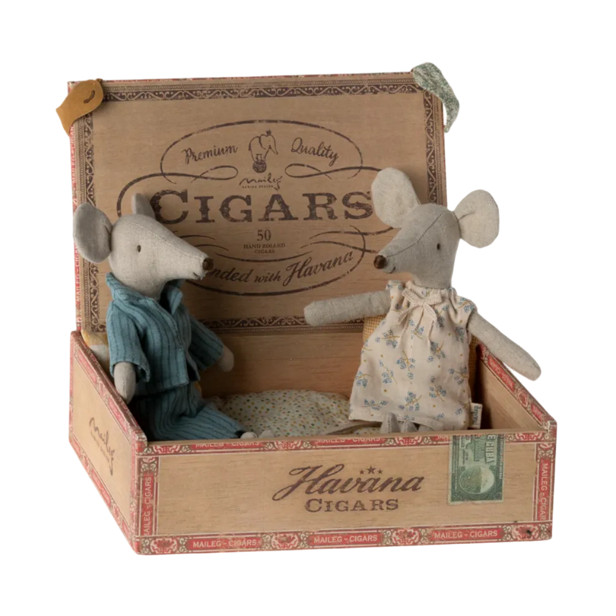 MAILEG MUM AND DAD MICE IN CIGAR BOX