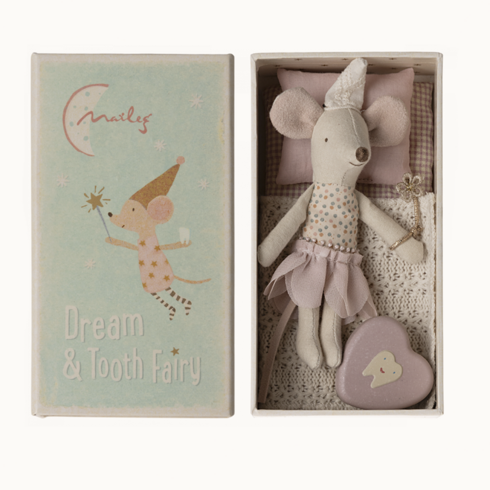MAILEG LITTLE SISTER TOOTH FAIRY MOUSE IN MATCHBOX - PURPLE