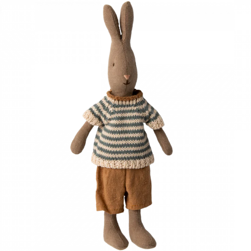 MAILEG RABBIT SIZE 1 - STRIPE SHIRT & BROWN PANT