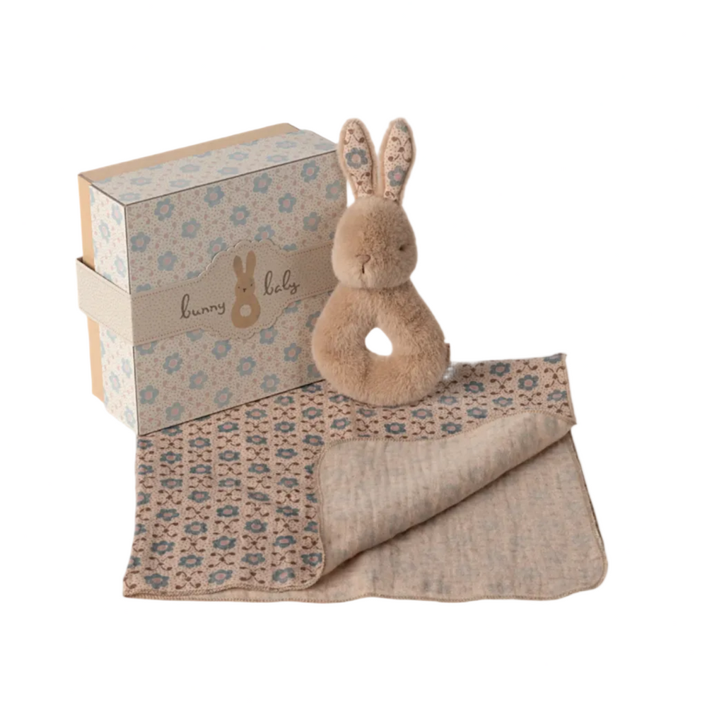 MAILEG RABBIT RATTLE SET - CORAL