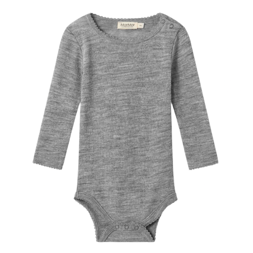 BENEDIKTE NOOS WOOL POINTELLE LONG SLEEVE ONESIE SET - GRAY MELANGE