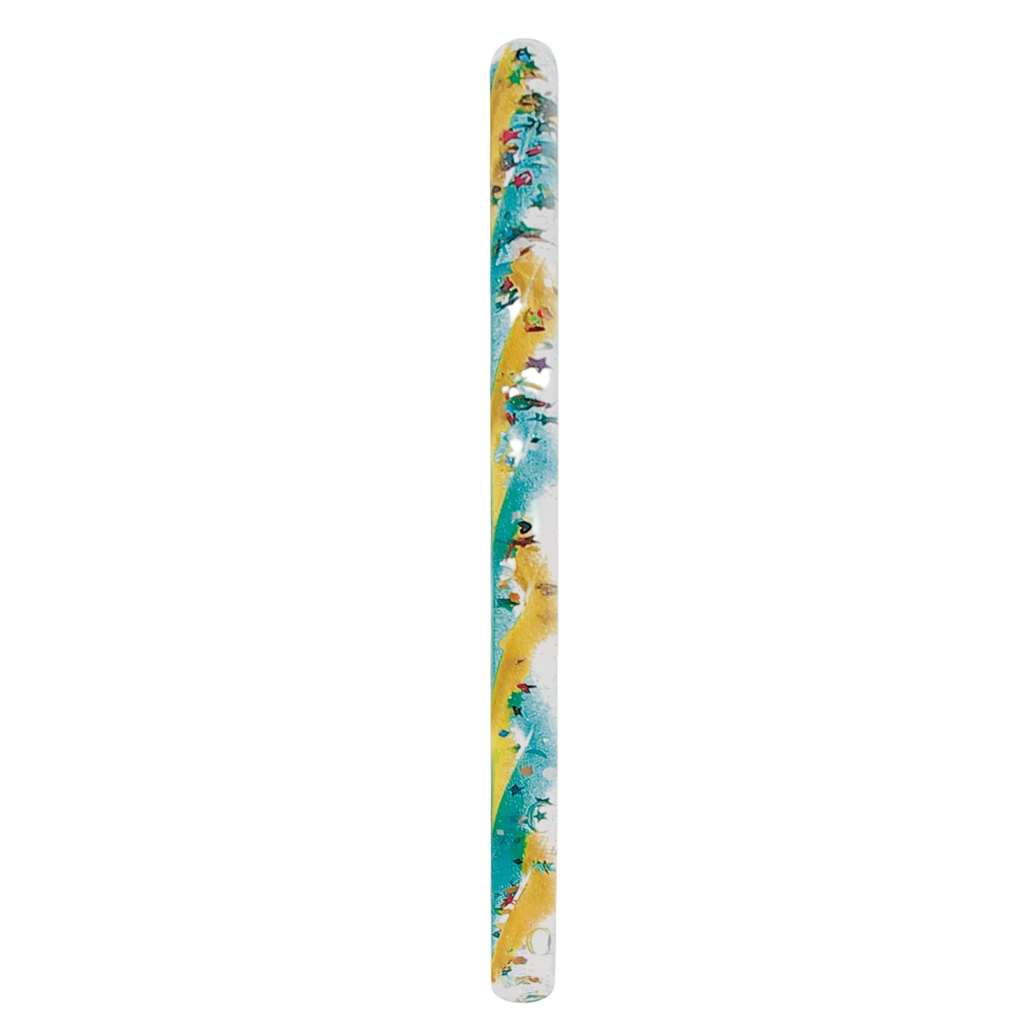 Decorative slat wall panel with colorful pattern on a white background