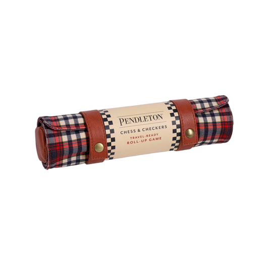 Roll-up chess and checkers game set with Pendleton branding on a light gray background