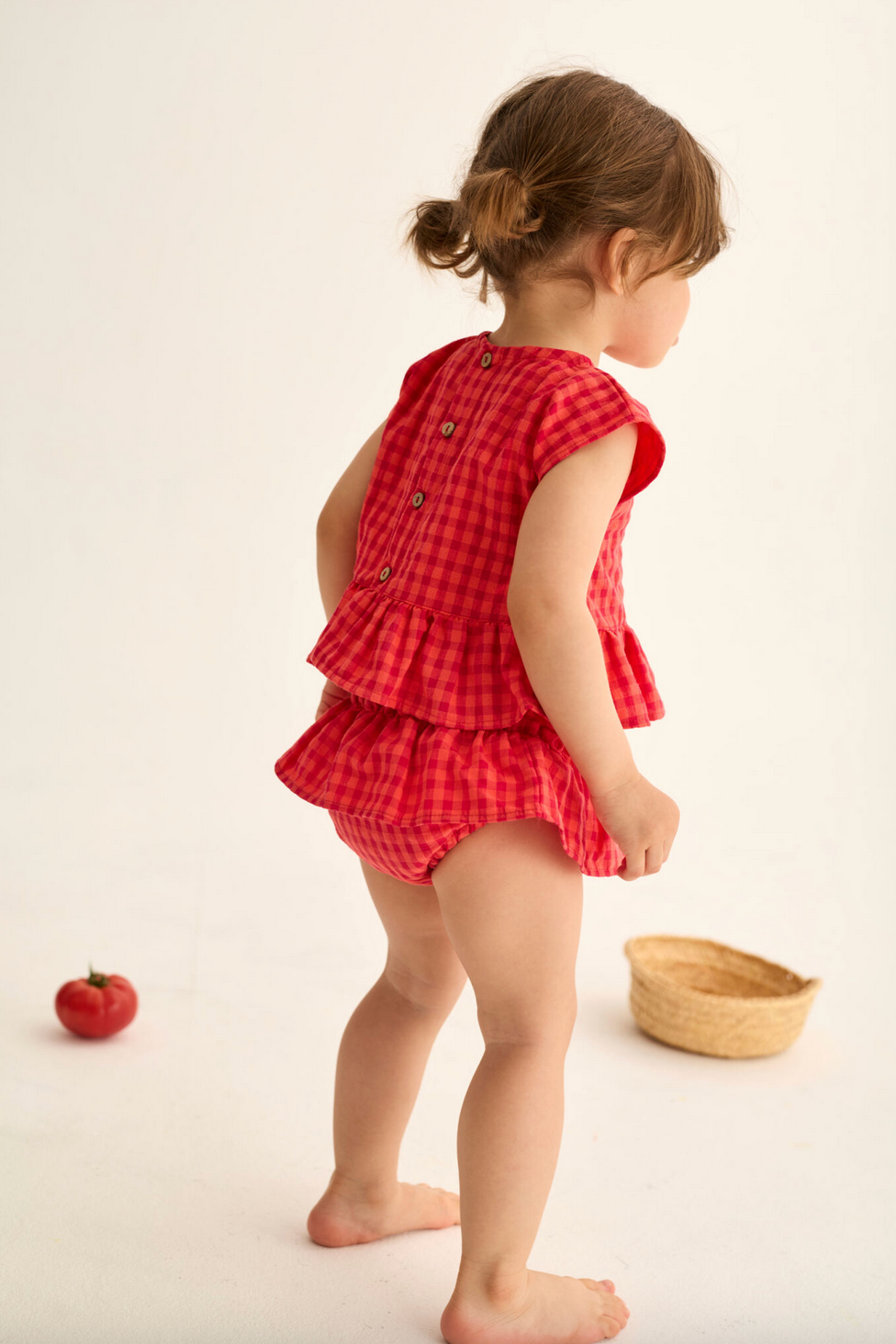 LUA TOMATO RED GINGHAM PEPLUM TOP