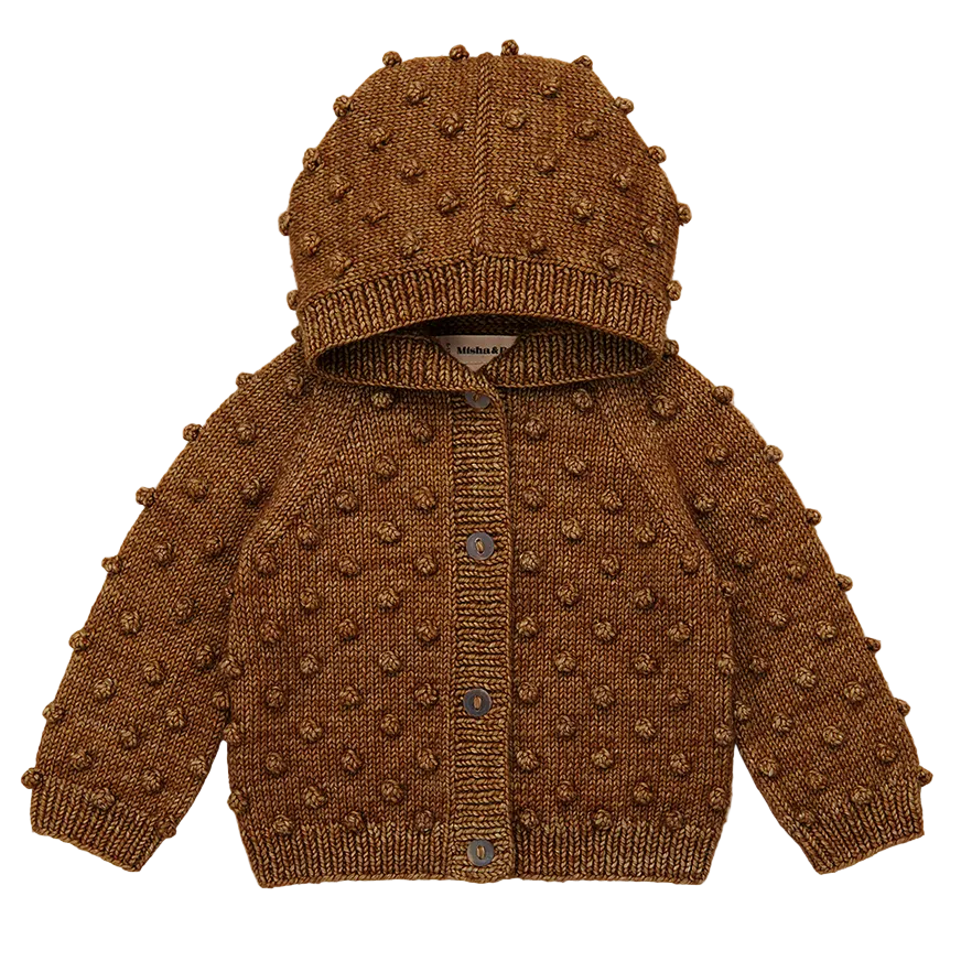BABY HOODED POPCORN CARDIGAN