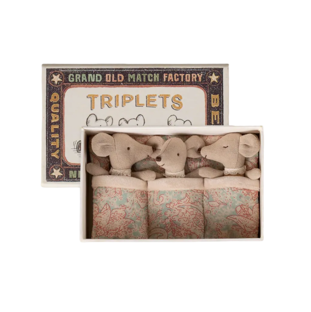 MAILEG BABY MICE SLEEPY WAKEY TRIPLETS - CHECKERS