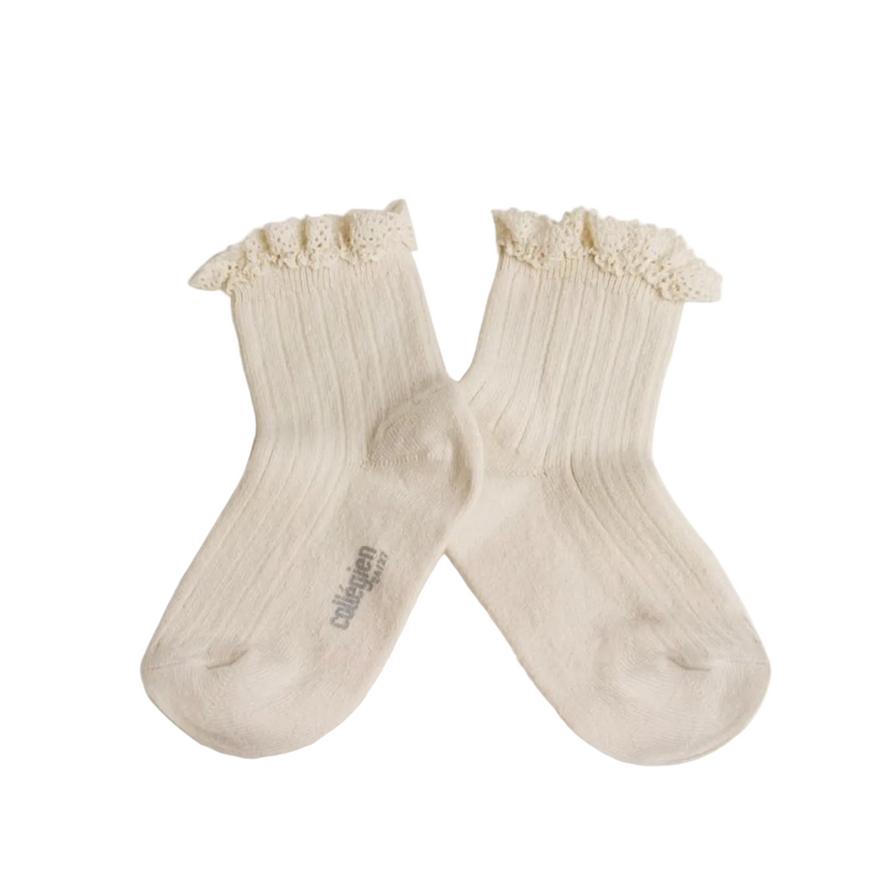 LILI LACE TRIM RIBBED ANKLED SOCKS