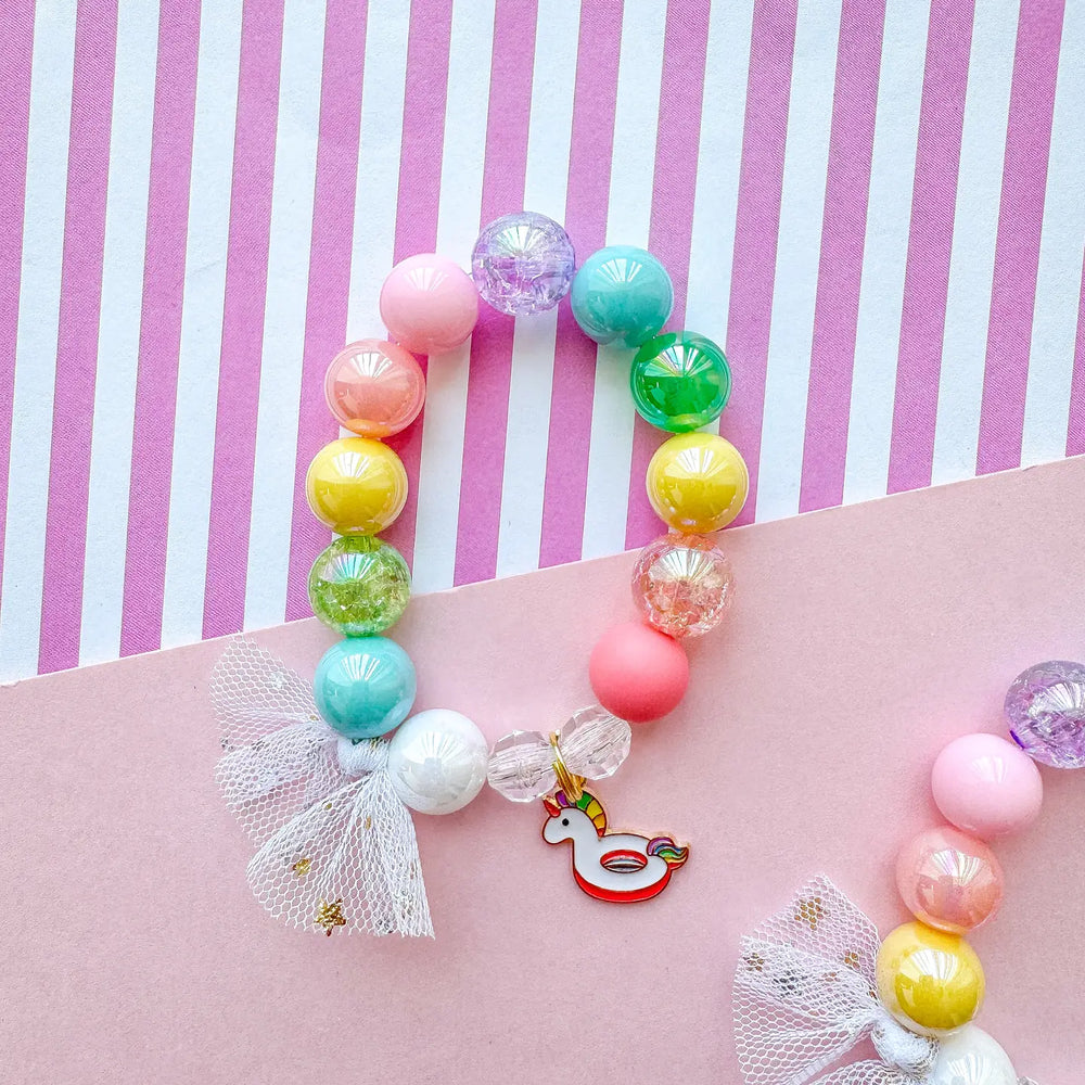 UNICORN POOL FLOAT BEADED CHARM BRACELET
