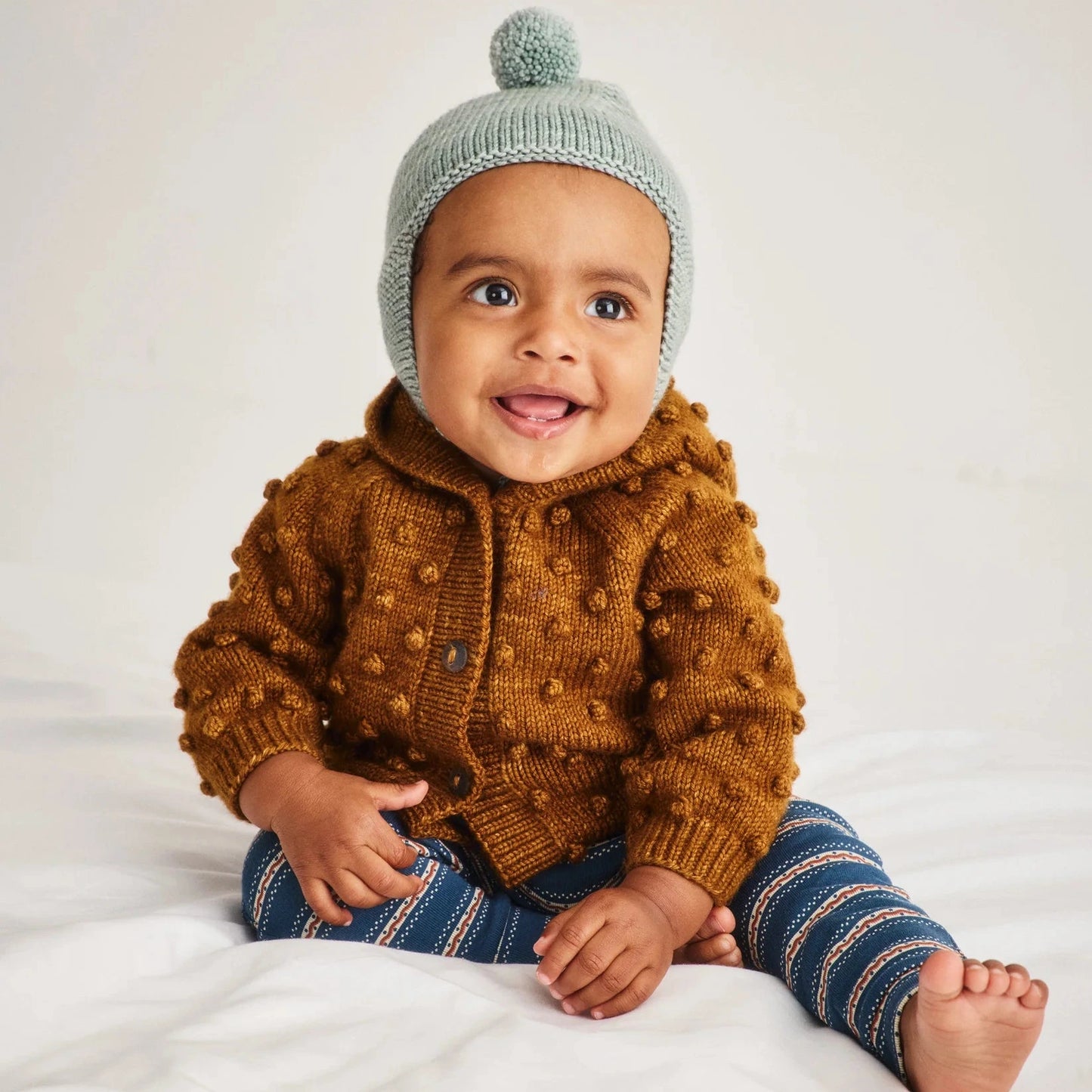 BABY HOODED POPCORN CARDIGAN