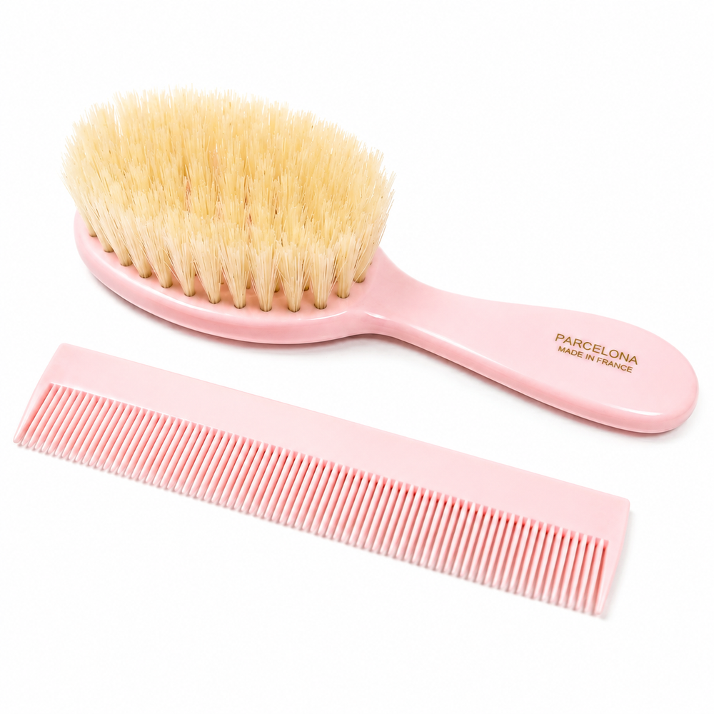 FRENCH BABY BRUSH AND COMB SET - LIGHT PINK