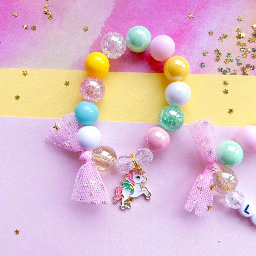 PASTEL UNICORN BEADED CHARM BRACELET
