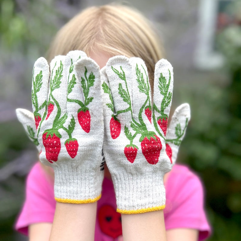 embroidered gardening gloves STRAWBERRY KIDS GARDENING GLOVES – Little-ish