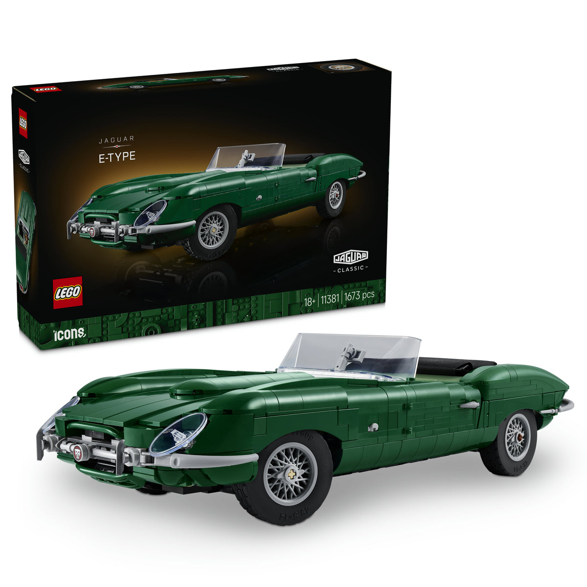 LEGO ICONS JAGUAR E-TYPE building set and box