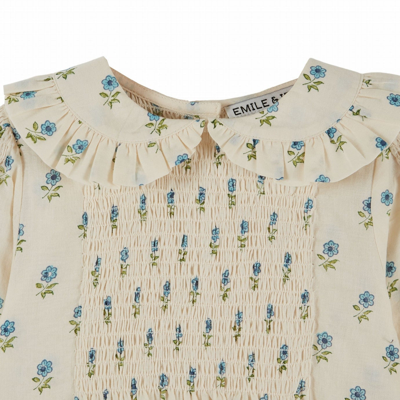 SMOCKED BLOCK PRINT BLOUSE - SCARLET