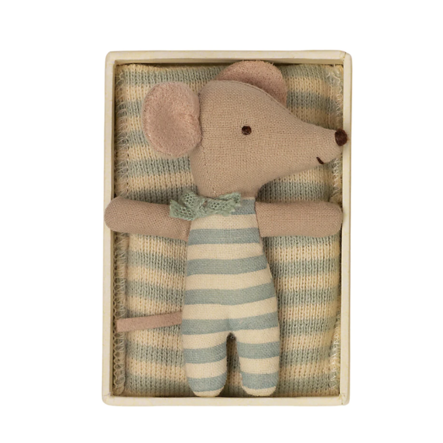 MAILEG BABY MOUSE, SLEEPY/WAKEY IN MATCHBOX - BOY